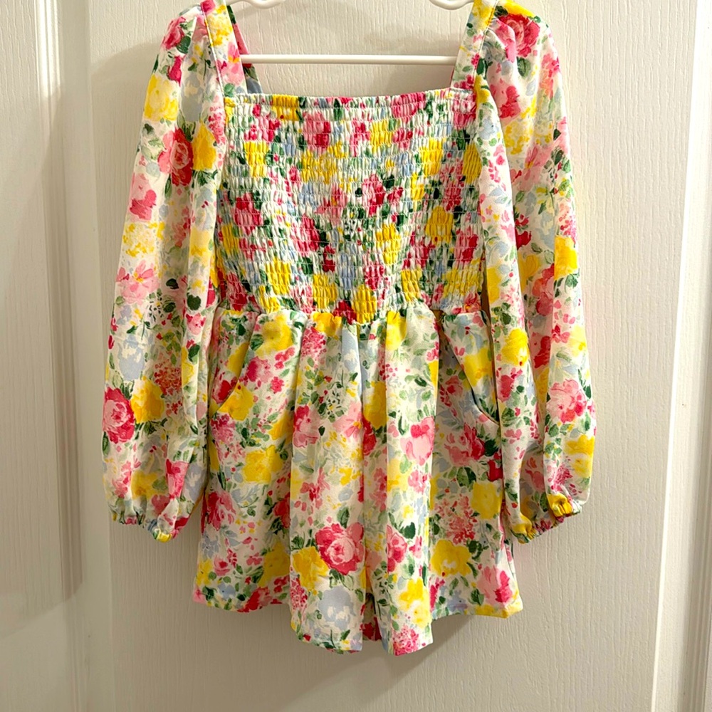 NWT janie and jack floral long sleeve short romper SZ 4
